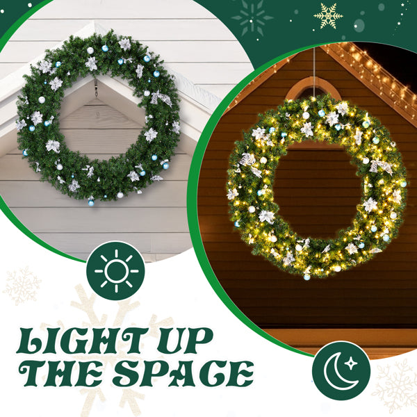 60in Pre-lit Christmas Wreath, Lighted Artificial Xmas Wreath