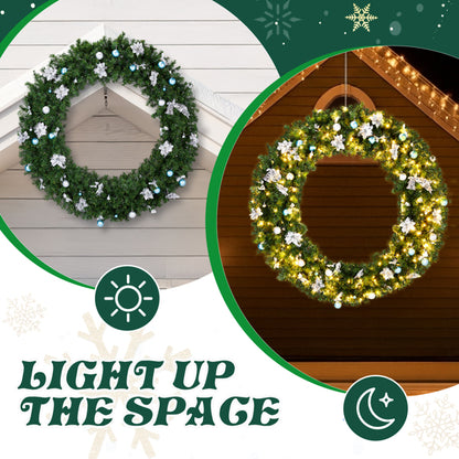 60in Pre-lit Christmas Wreath, Lighted Artificial Xmas Wreath
