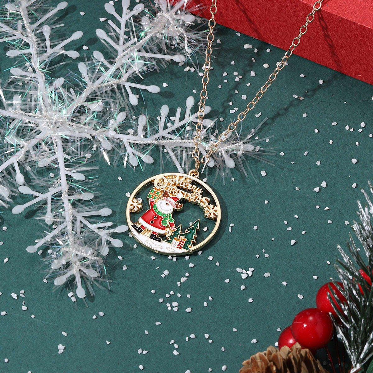 New Christmas-style Santa Claus Holiday-themed Necklace