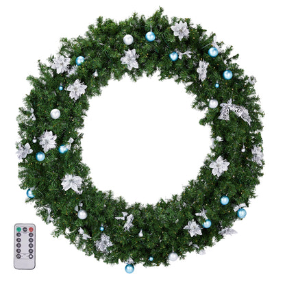 60in Pre-lit Christmas Wreath, Lighted Artificial Xmas Wreath