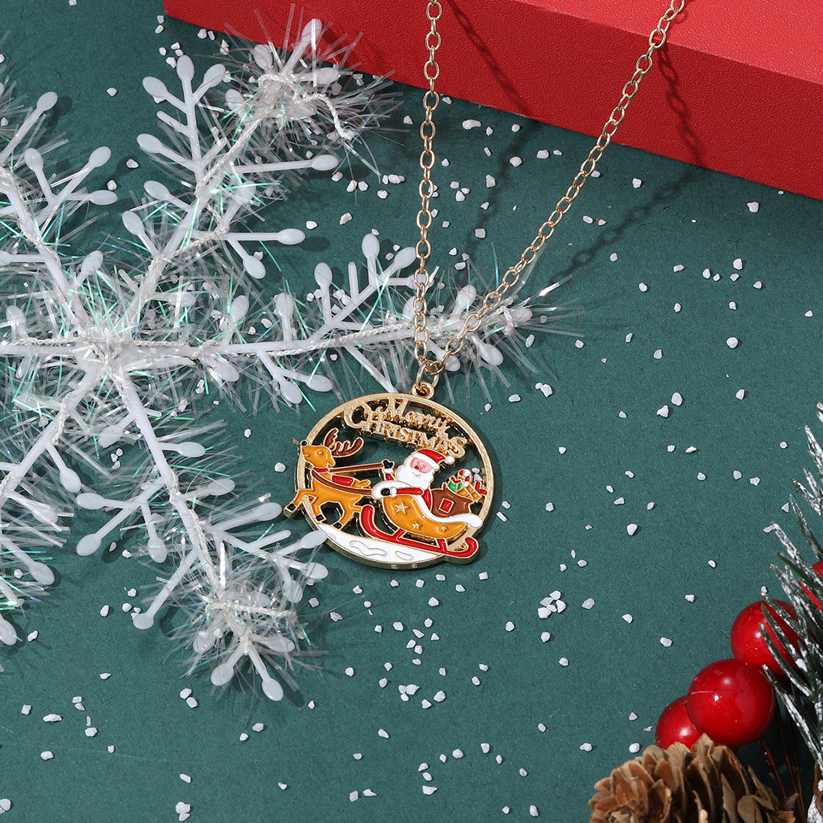 New Christmas-style Santa Claus Holiday-themed Necklace