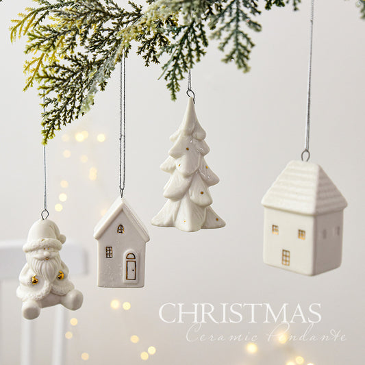 Mini House Ceramic Christmas Tree Small Pendant