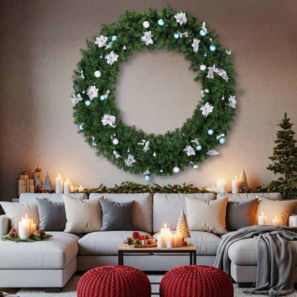 60in Pre-lit Christmas Wreath, Lighted Artificial Xmas Wreath